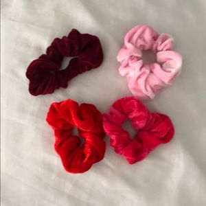 pink and red velvet scrunchies